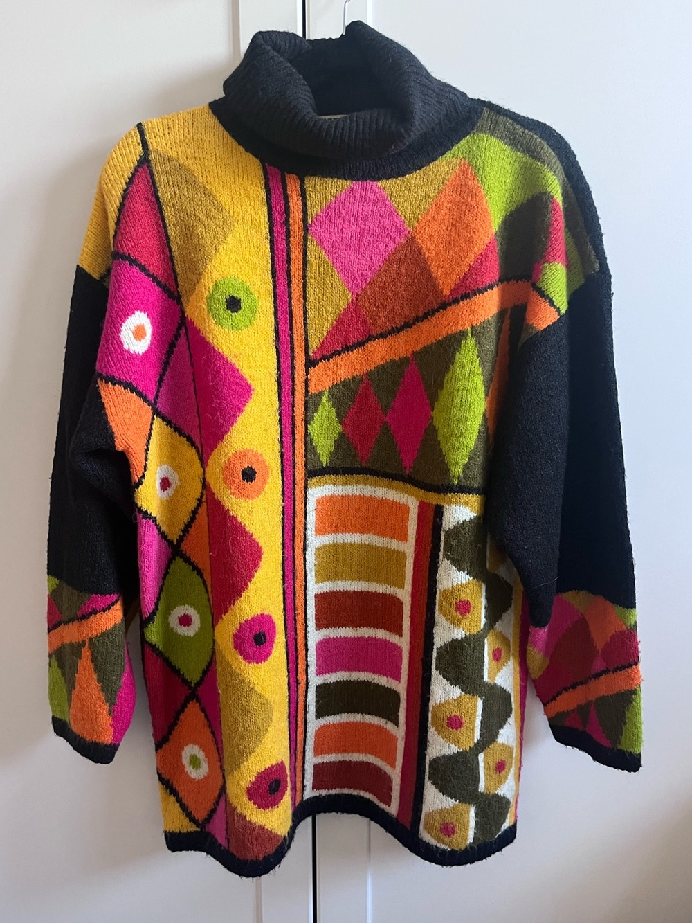 VTG 80s Kitty Hawk Vivian Wang Abstract Geometric Knit Sweater Medium Oversized